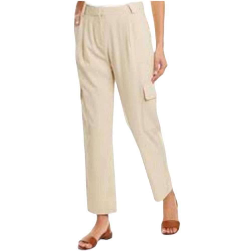 Vince Camuto Cream"Spring Safari" High Waisted Pleated Cargo Pant 6 - Picture 2 of 11